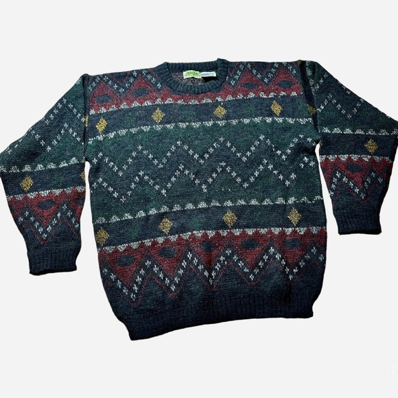 Vintage Other - Vintage Ash Creek Trading Grandpa Grey Pattern Sweater Large Wool Blend Knit L